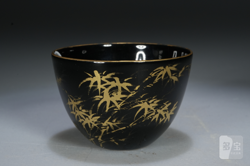 清同治 墨地描金风竹杯 - 图3
